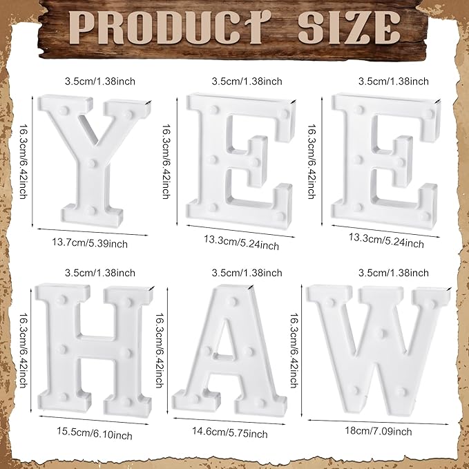 Honoson 6 Pcs Western Party Decorations Yee Haw LED Light up Sign West Neon Birthday Table Decorations for Cowboy Cowgirl Western Themed Birthday Baby Shower Party Decor