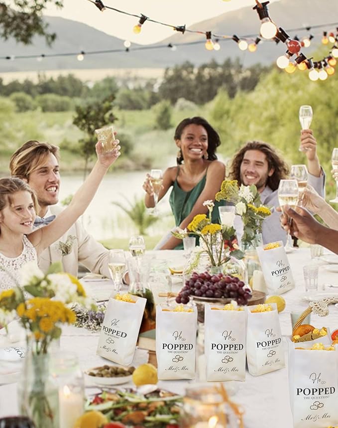 48pcs He Popped the Question Popcorn Bags - Engagement, Bridal Shower, Wedding Party Favors - Grease Resistant