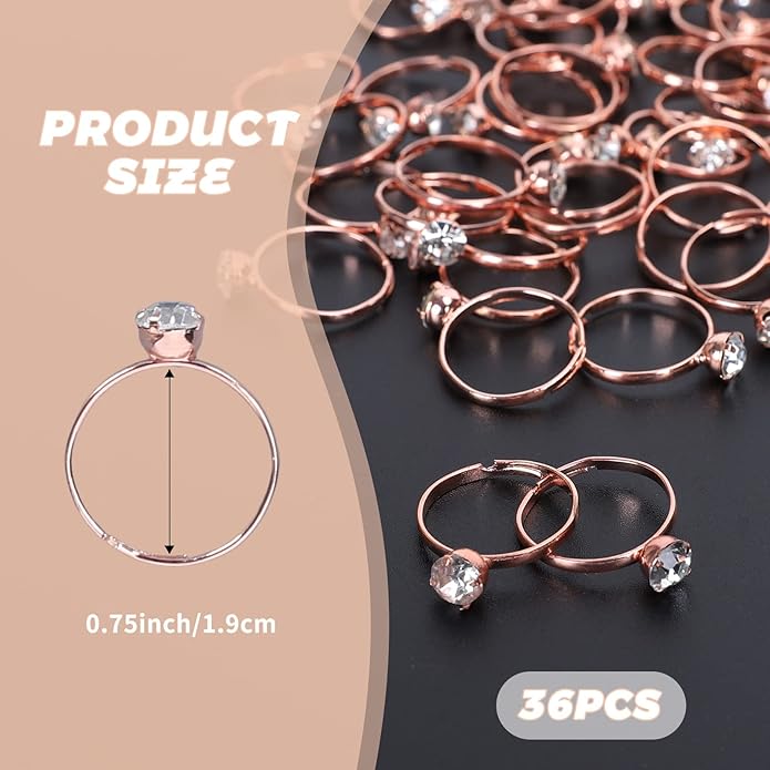 Whaline 36 Packs Diamond Engagement Rings Bridal Shower Rings for Wedding Table Decorations, Party Supply, Favor Accents, Cupcake Toppers