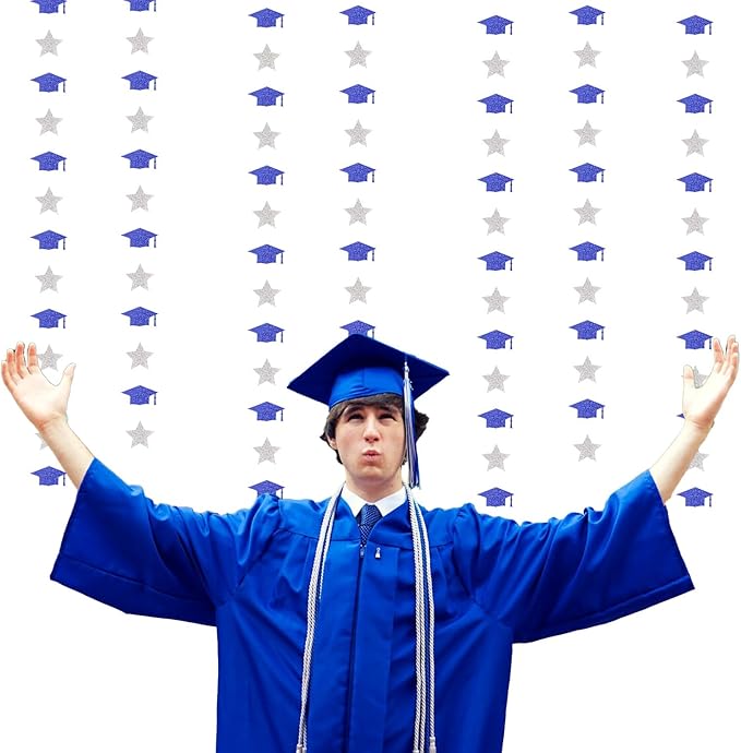 Navy-Blue Silver Graduation-2026 Class Party-Decorations - Congrats Grad Hat Star Banner Streamers Garland,Senior High School Night College Congratulations Decor Supplies Ouruola