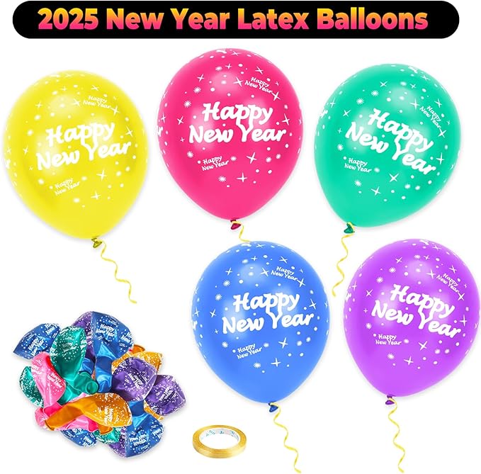 HOWAF 41pcs New Years Eve Party Supplies 2026 Colorful Happy New Year Hats News Years Eve Hats 2026 Glasses Party Blowouts Balloons NYE Party Favors Accessories Kit for Happy New Year Decorations