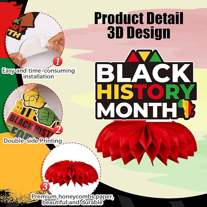 JULMELON 8PCS Black History Month Table Decorations, 3D Double Sided Black History Month Table Centerpieces, African American Black History Month Honeycomb Office Decor for Party