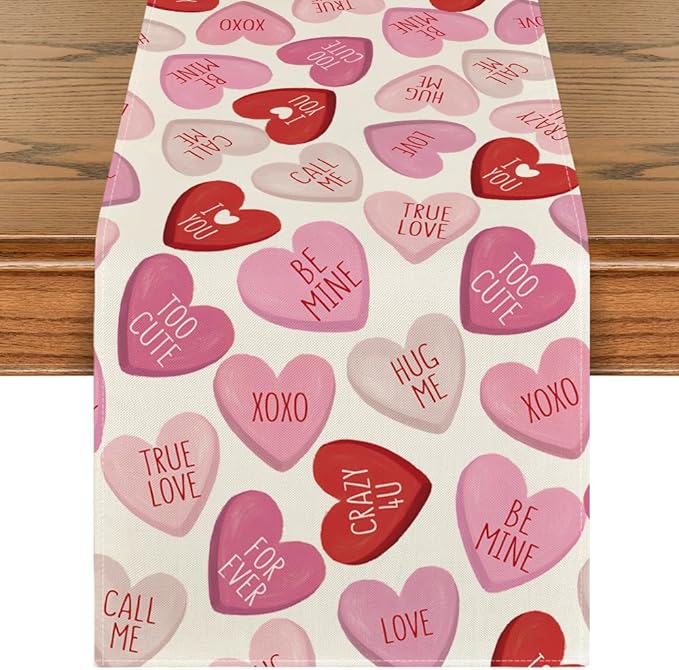Artoid Mode Pink Ture Love Heart Valentine's Table Runner, Festival Anniversary Kitchen Dining Table Decoration for Home Party Decor 13x120 Inch