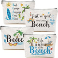 4PCs Beach Gifts for Women Makeup Bag, Beach Stuff Cosmetic Bag, Beachs Bags for Women, Beachs Vacation Survival Kit Essentials Sunscreen Bag, Gifts for Lovers Girls Friends Sister Bestie