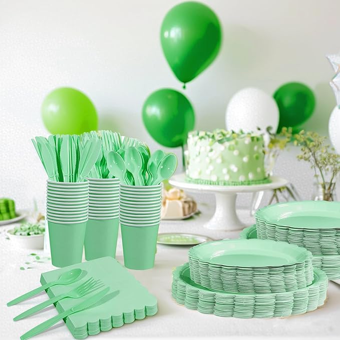 LIYH Love in your heart 350 Pcs Sage Green Party Supplies - Mint Green Paper Plates and Napkins, 50 Guests