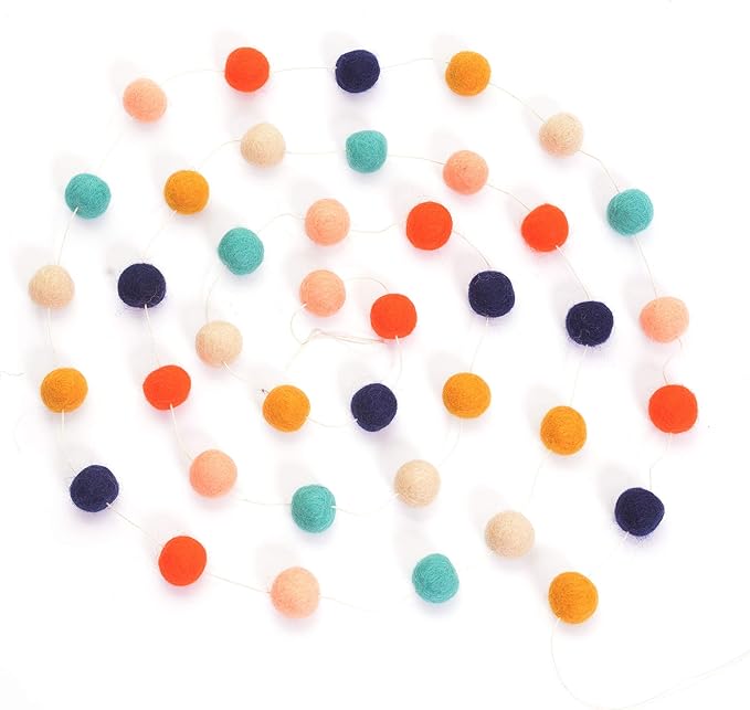Glaciart One Felt Ball Garland - 12 Feet, 40 Balls, 6 Arizona Colors, Pom Pom Decorations, Nursery Decor, Bunting, Birthday Party, Easter, Photo Prop