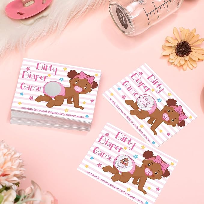 Geyee 60 Pieces Baby Shower Scratch off Game Funny Raffle Cards Baby Shower Party Games Decorations Cute Activity for Activity and Idea for Boy Girl(Rose Pink)
