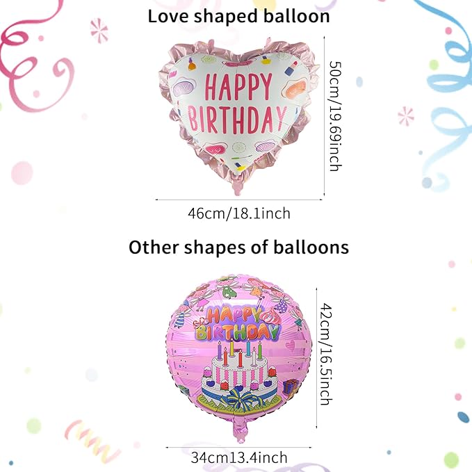 100Pcs Happy Birthday Balloon - Helium Foil Balloon for Birthday Party Decoration, with Ribbons, Suitable for Children, Adults, Anniversaries, Baby Showers(25 Style)
