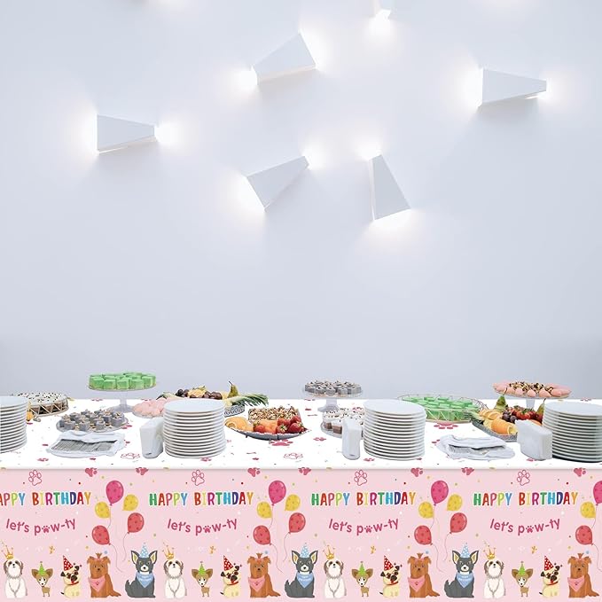 3 Pack Paw Patrol Birthday Decorations Pet Dog Tablecloths Puppy Table Covers Pink Dog Party Supplies Paw Print Table Decor for Girls Kids Lets Pawty Birthday Baby Shower Party Favor 54 x 108 Inch