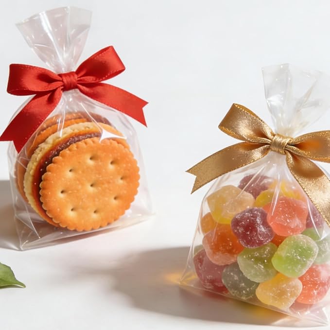 Aegero Cello Cellophane Treat Bags, 200 Pcs 5x7 Inches Clear Cellophane Bags with 200 Twist Ties for Gift Wrapping,Packaging Candies,Dessert,Bakery,Party Favors