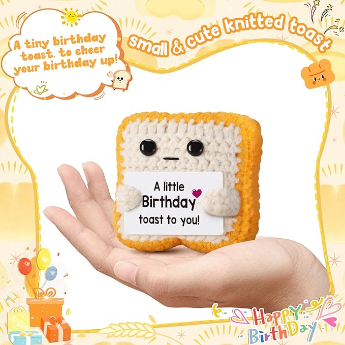 A little Birthday Toast to you - Funny Happy Birthday Gifts for Women, Men, Mom, Dad, Friend, Best Gift for Her Ideas - Unique Crochet Toast Gift Card - Cute Easter Basket Stuffers for Daughter, Son