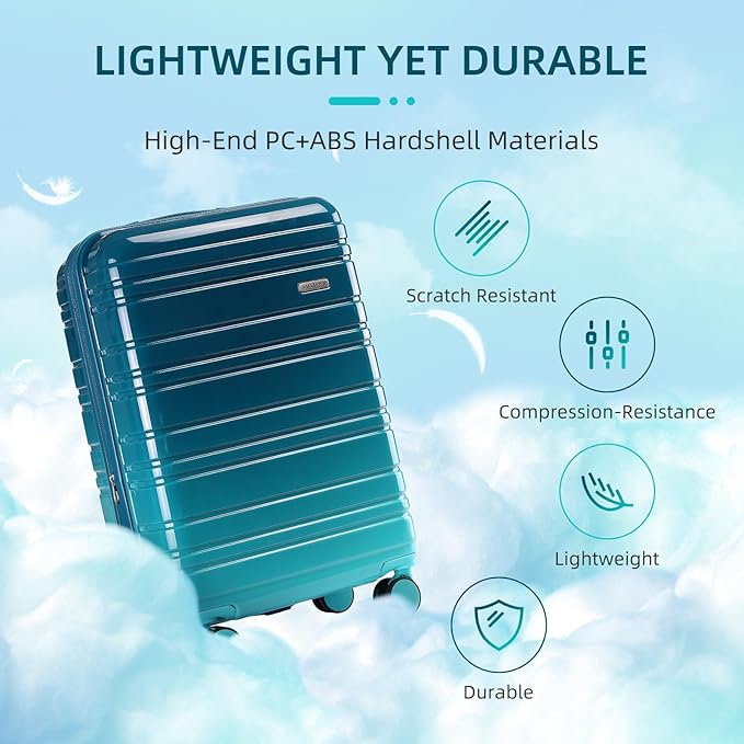 LARVENDER Carry on Luggage 22x14x9 Airline Approved Hardshell Suitcase with Wheels TSA Lock, PC+ABS Lightweight Suitcase Set for Women with Travel Backpack, Ocean Breeze, 3 Piece Set