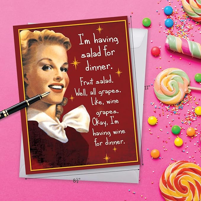 NobleWorks - Extra Large Funny Birthday Greeting Card 8.5 x 11 Inch with Envelope (1 Pack) Big, Jumbo Bday Salad For Dinner J9357BDG