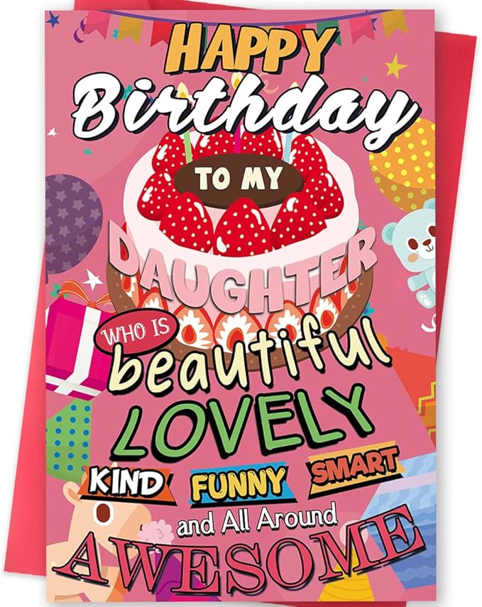 Cute Daughter Birthday Card, Birthday Card Gifts to Daughter from Mom Dad, Happy Birthday Card for Her