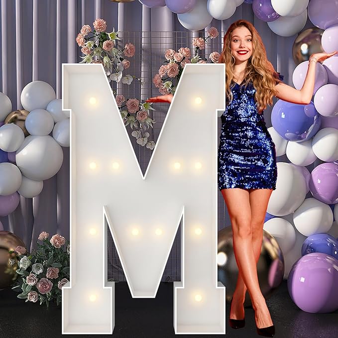 4FT Marquee Light Up Letters, Large Marquee Letters, Pre-cut Foam Board Letter M for Engagement Wedding Decorations Birthday Party Backdrop Decor, Balloon Arch Kit