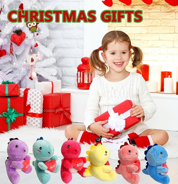 6PCS Cute Dinosaur with Red Heart Plush Toys,Dinosaur Stuffed Animals,Unique Gifts for Kids,Gift Exchange for Boys Girls Toddlers Class Classroom School Party Favor