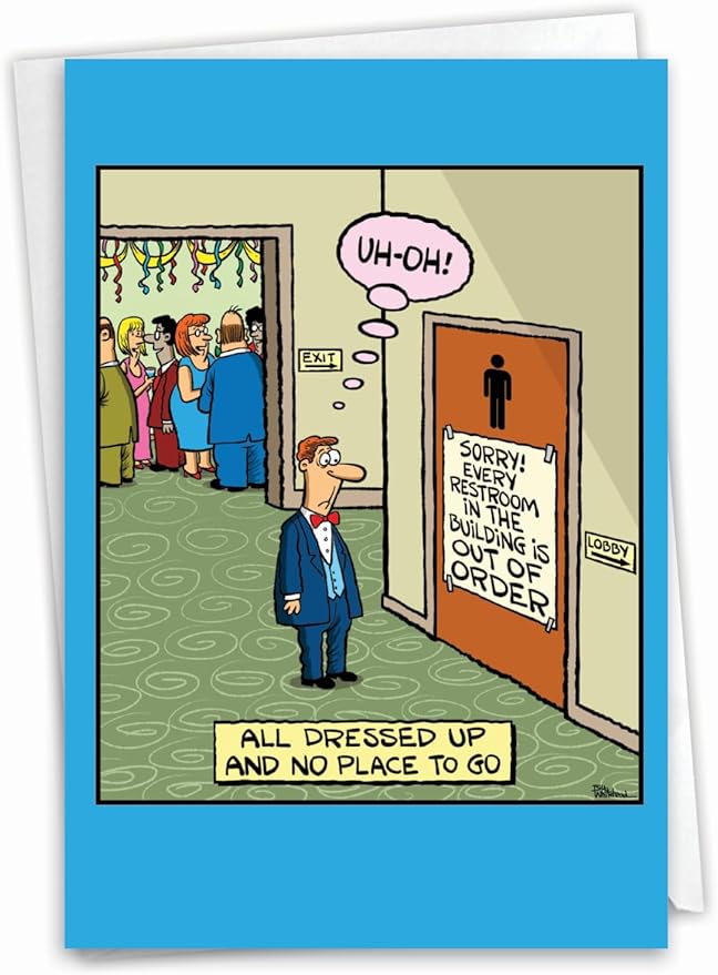 NobleWorks - 1 Funny Birthday Card - Colorful Cartoon Comedic Jokes, Bday Notecard - No Place To Go C2396BDG
