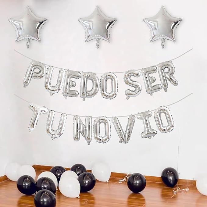 2 Set 30Pcs Silver PUEDO SER TU NOVIO Letter Balloons 16in Balloon Foil Letter Decorations Party Decor Silver Letter Balloons PUEDO SER TU NOVIO Party Supplies