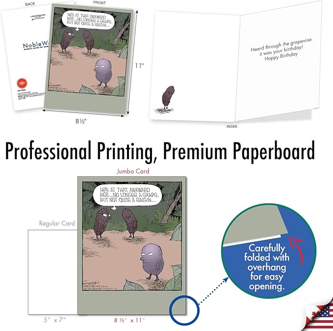 NobleWorks - 1 Big Funny Birthday Card Cartoon (8.5 x 11 Inch) - Jumbo Comic Humor, Group Greeting Card with Envelope - Almost a Raisin J2677BDG