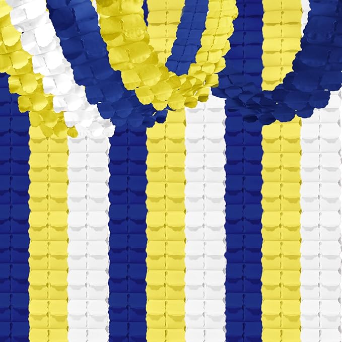 Blue Yellow Graduation Decorations 2026 - Blue White Streamers Garland Birthday Party Decor, 4-Leaf Clover Backdrop Paper Banners Streamer for Men Boy Fathers Day Party Decoration Supplies Garsellen