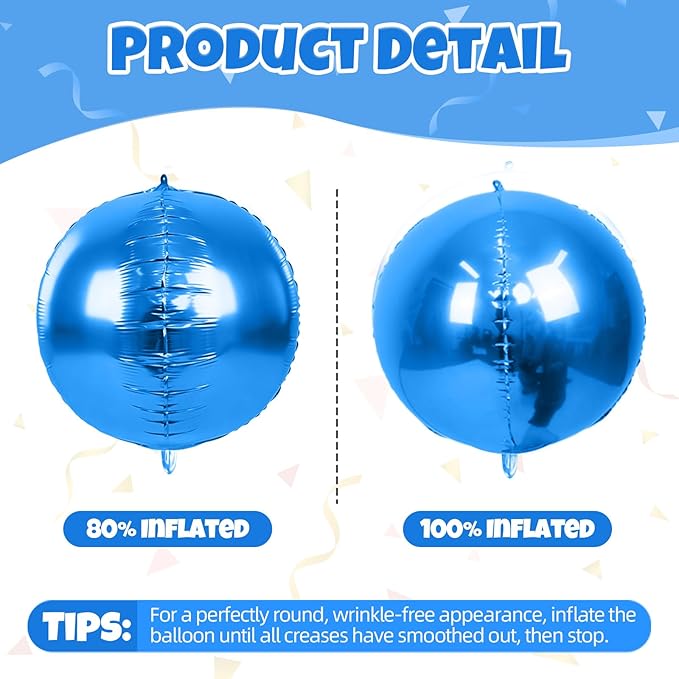 Blue and SIlver Round Balloons Foil, 12 Pcs Round Shaped Balloon Different Size 22" 18" 15" 10", Metallic Blue Silver Balloons for Xmas Prom Graduation Baby Shower Birthday Party Decorations