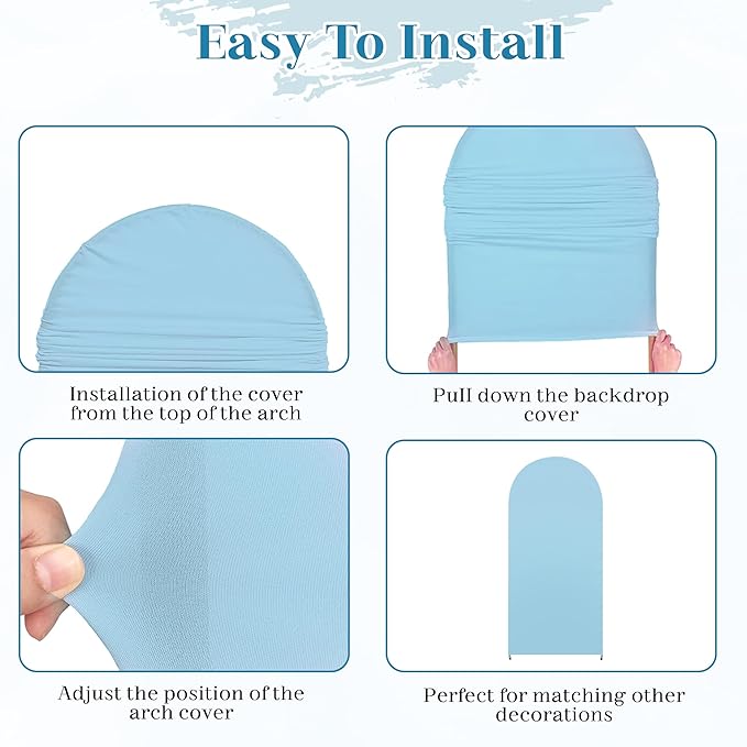 3-Piece Arch Backdrop Cover, Stretchy Spandex Wedding Arch Covers 4FT, 5FT, 6FT for Round Chiara Arch Stand, Blue Arch Cover for Photo Background Happy Birthday Party Banquet Ceremony Decor