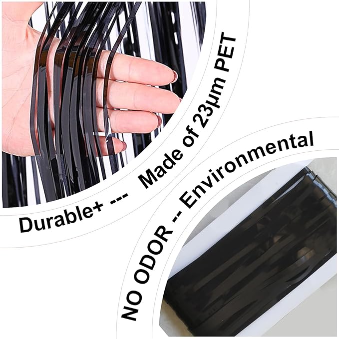 4Pack Black Foil Fringe Curtains Black Streamers Backdrop for Party Decorations, Wedding, Graduation, Halloween, Birthday, Photo Booth Props