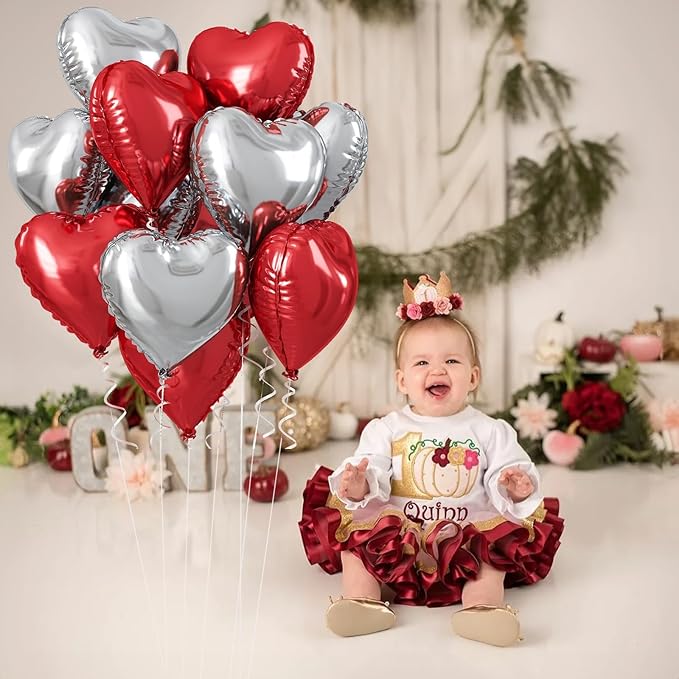 Red Silver Heart Balloons, 18 Inch Red and Silver Heart Shape Foil Balloons for Valentines Day Birthday Wedding Baby Shower Party Decorations Pack of 10