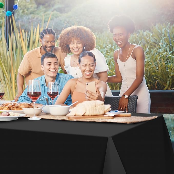 3Pcs Black Rectangle Tablecloth,Disposable Plastic Table Cloth,Waterproof Black Table Cover for Graduation Birthdays Weddings Anniversary Party Decorations,54 x 108 Inch