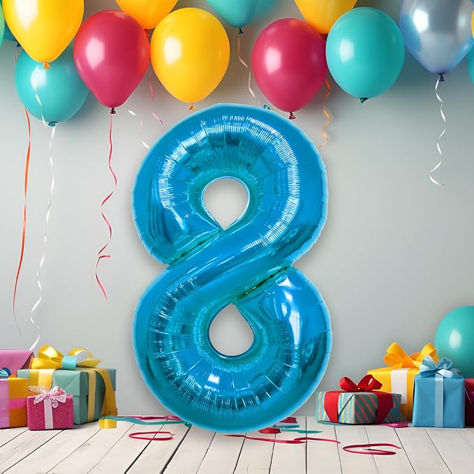 40 Inch Large Blue Number Celebration and Decoration Balloon for Birthday Parties, Graduations, Anniversaries, Weddings, Photo Shoots, Special Events - Helium Foil Mylar (Blue Number 8)