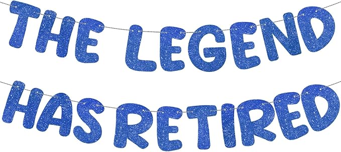 Fulmoon Pre Strung the Legend Has Retired Glitter Banner 9.8 ft Retirement Banner Retirement Party Decorations Garland Bunting for Men Women Gifts, No DIY(Blue)