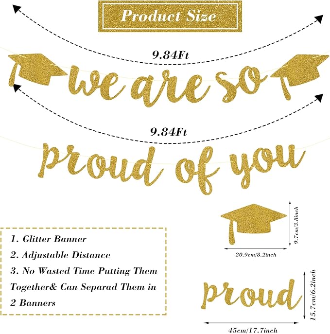 2026 Graduation Decorations Pre-Strung Blingbling We Are So Proud of You Banner Glitter Graduation Garland for Class of 2026 High School College Grad Party (Golden)