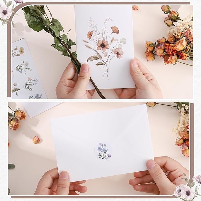 Blank Cards and Envelopes, 40 Pack Blank Note Cards 4x6 in Elegant Floral Greeting Card with Sealing Stickers, Note Card Stationary Set for Birthday, Wedding, Easter All Occasions (10 Designs)