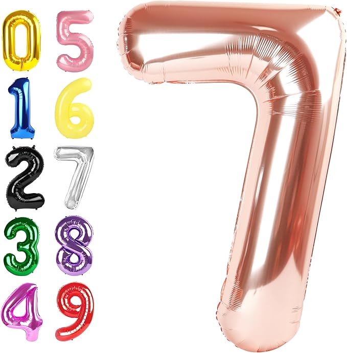 7 Birthday Balloon Rose Gold Number, 17th Birthday Decorations For boys And Girls, 40 Inch Big Balloons for 7, 17, 27, 70 Birthday, Wedding Anniversary, Christmas, New Year, Halloween Party Decor