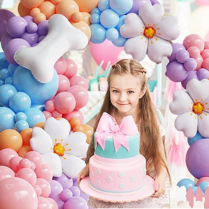 Blue Balloon Garland Arch Kit with Bone & Daisy Flower Foil Balloons,151 Pcs Pastel Pink Blue Purple Blush Balloons for Dog Paw Birthday Decorations Blue Puppy Themed Baby Shower Party Supplies