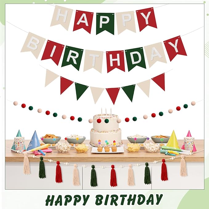 139 Pcs Felt DIY Custom Banner Kit Include 104 Letters 18 Swallowtail Flags 15 Pennants 2 Pcs Pom Pom Garland Tassel Pompom Decoration for Home Baby Shower Birthday(Christmas Red)