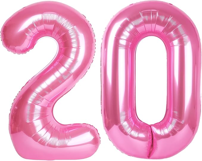 Pink Jumbo Number 20 Balloon 40 Inch, Boy Girl 20 Birthday Supplies, Foil Helium 20 Birthday Giant Balloon, Mylar Pink Number Balloons Anniversary Decorations