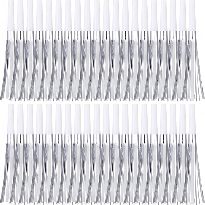 30 Pcs Gold Noise Makers, Metallic Fringed Noise Makers for New Year Party Favor Supplies, Silver White