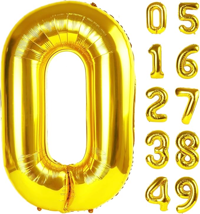 Gold Jumbo Helium Number Balloon 40 Inch, Giant Foil Golden Number 0 Birthday Balloons, Large Numbers 10 20 30 40 50 60 70 80 90 100 2025, Party Celebration Supplies Decorations