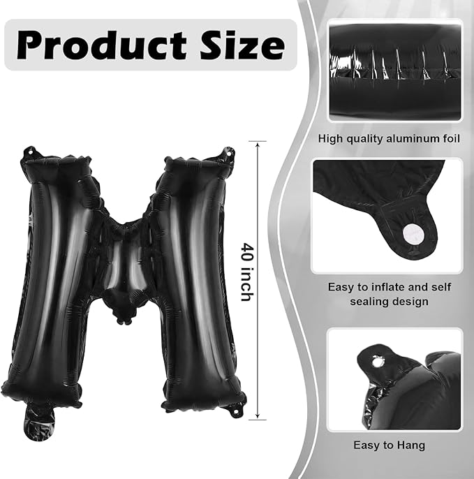 Black Letter M Balloons, 40 Inch Large Foil Letter Balloons, Custom Phrase Balloon for Birthday Party Wedding Anniversary Decoration (Black M)