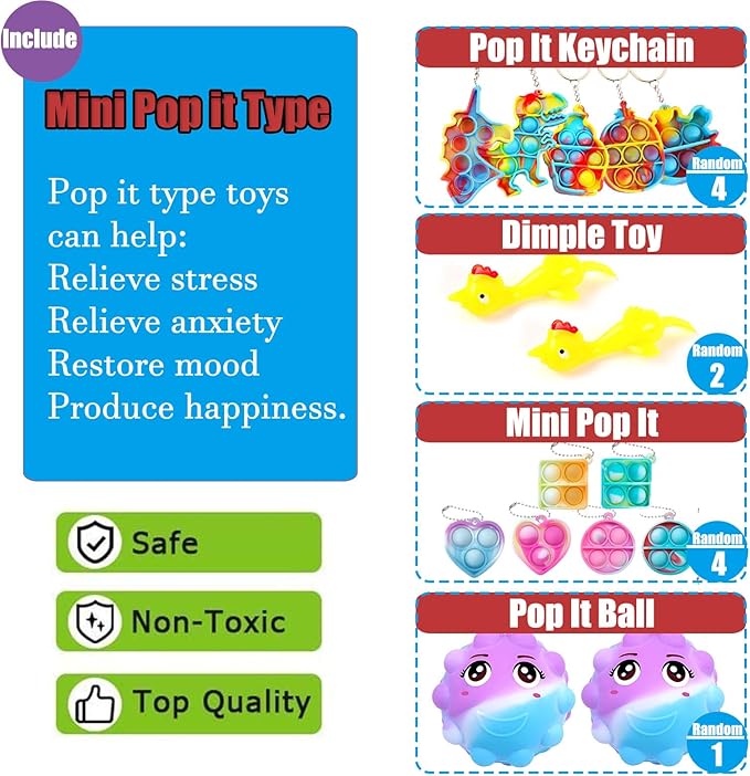 Leeche Premium Pop Party Favors Toys for kids,107PCS Prize Box Toys for All Ages kids,Birthday Party, School Classroom Rewards, Carnival Prizes, Pinata Fillers, Treasure Chest, Goody Bag Fillers