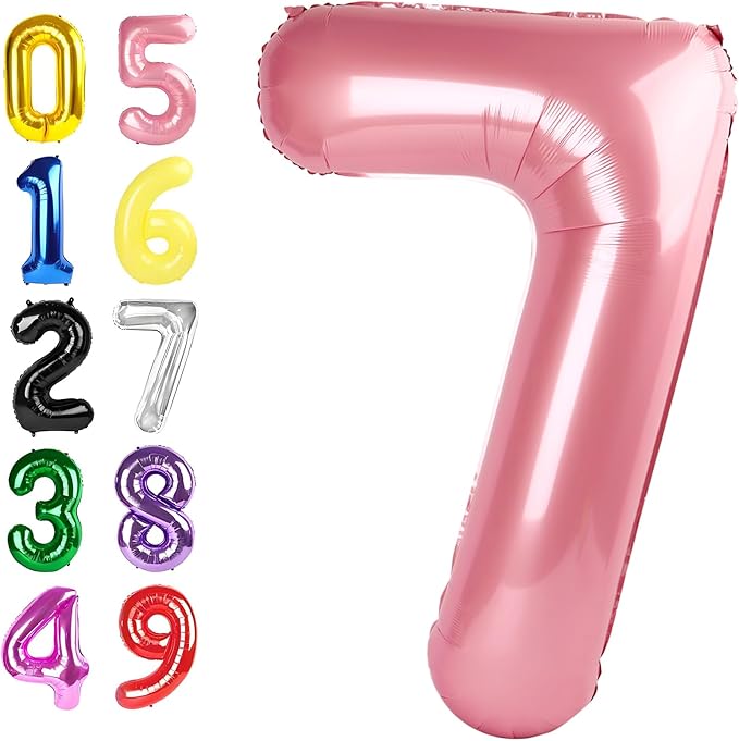 7 Balloon Pearl Pink Numbers, 17th Birthday Decorations For boys And Girls, 40 Inch Big Balloons for 7, 17, 27, 70 Birthday, Wedding Anniversary, Christmas, New Year, Party Decoration
