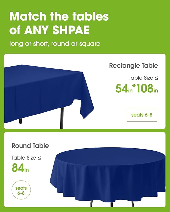 Pureegg Plastic Table Cloth Disposable 12 Pack, 54 x 108 Inch Table Cloths, Graduation Decorations Class of 2026, Graduation Party, Tablecloths, Rectangle, Plastic Cover, Leakproof & Sturdy, Navy Blue