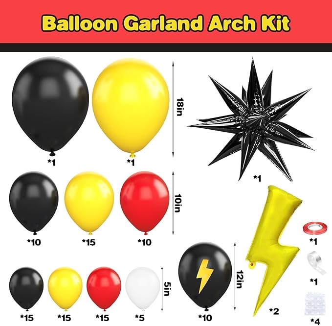 Red Black Yellow Balloon Garland Arch Kit,Fun Theme Birthday Party Decorations,Colorful Character Theme Latex Balloon Arch For Cartoon Ball Baby Shower Birthday Party Supplies