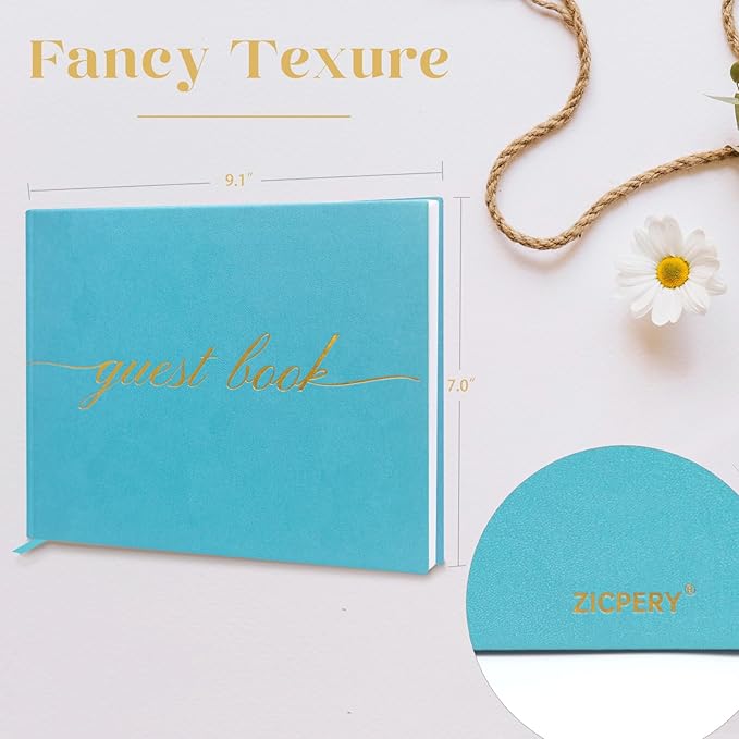 Elegant Wedding Guest Book - Perfect for Wedding Receptions, Baby Showers, Birthdays and Special Events - Polaroid Guest Book with 110 Lined Pages for Sign-In and Photos -Hardcover (Ocean Blue)
