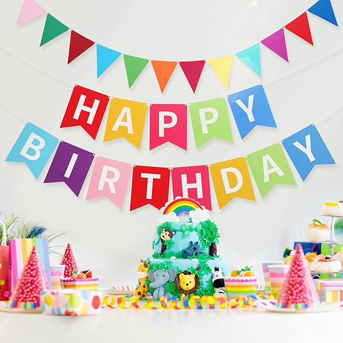Irenare 4-Piece Happy Birthday Banner - Colorful Party Decor, Felt Garland Banner with Rainbow Colors