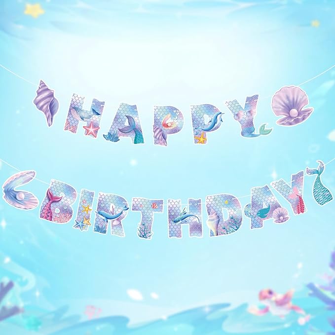 Mermaid Party Decorations Happy Birthday Banner Mermaid Party Banner Garland for Birthday Party Decorations Mermaid Party Supplies