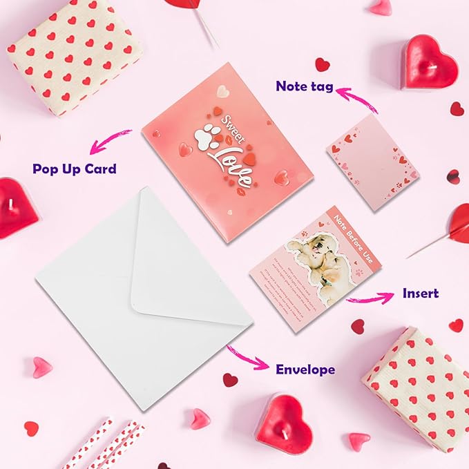3D Musical Pop Up Anniversary Card with Shake Kiss Puppies, Heart Shaped Flashing Light and Music. Romantic "I Love You" Card for Husband, Wife, Men, and Women. Perfect for Valentine's Day, Birthday.