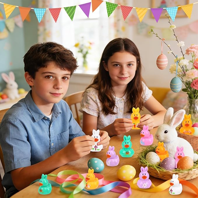 120 Pcs Easter Mini Resin Ducks 6 Style Miniature Bunny Ear Duck Figurines Easter Bulk Tiny Ducks for Party Favor Gifts Topper Desk Basket Craft Garden Landscape Ornament Potted Decor