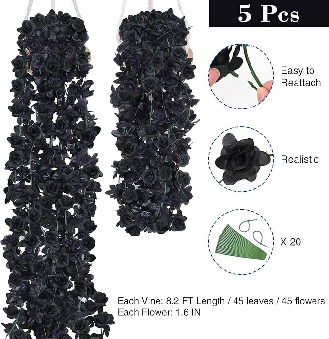 BLEUM CADE 5Pcs 41Ft Flower Garland Artificial Rose Vines for Bedroom, Cute Fake Hanging Flower Vines Floral Garland Decorations for Halloween Wedding Party Wall Room Decor Aesthetic
